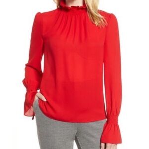 Vince Camuto Smock Neck Long Sleeve Blouse In Radiant Red Size SP NWT
